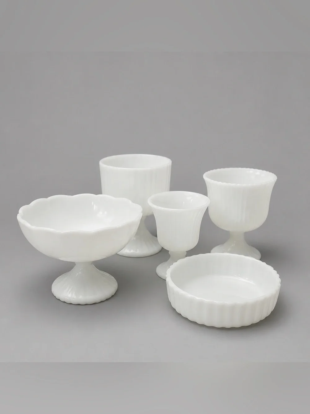 Milk Glass Pedestal Bowl & Compote Set 5 - White